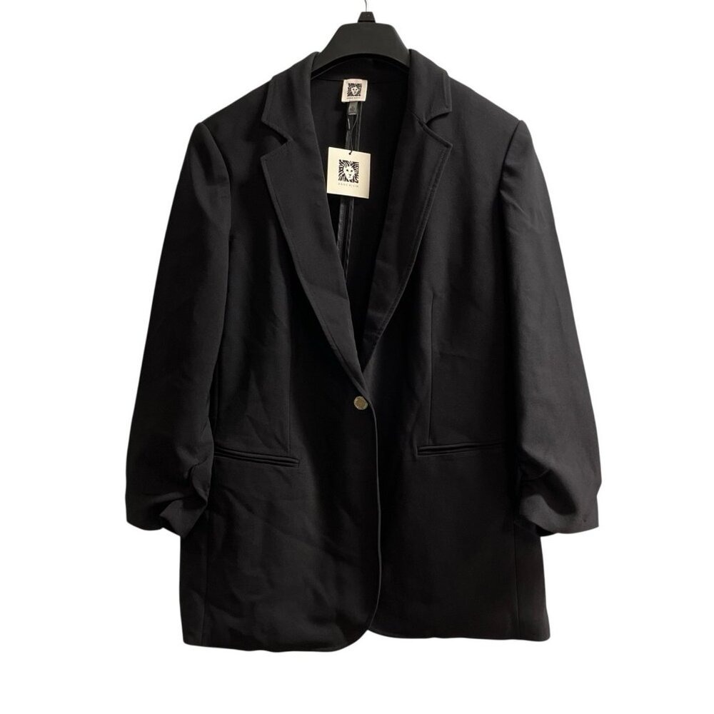 Anne Klein Blazer Black One Button Jacket Size XL Office Capsule Minimalist